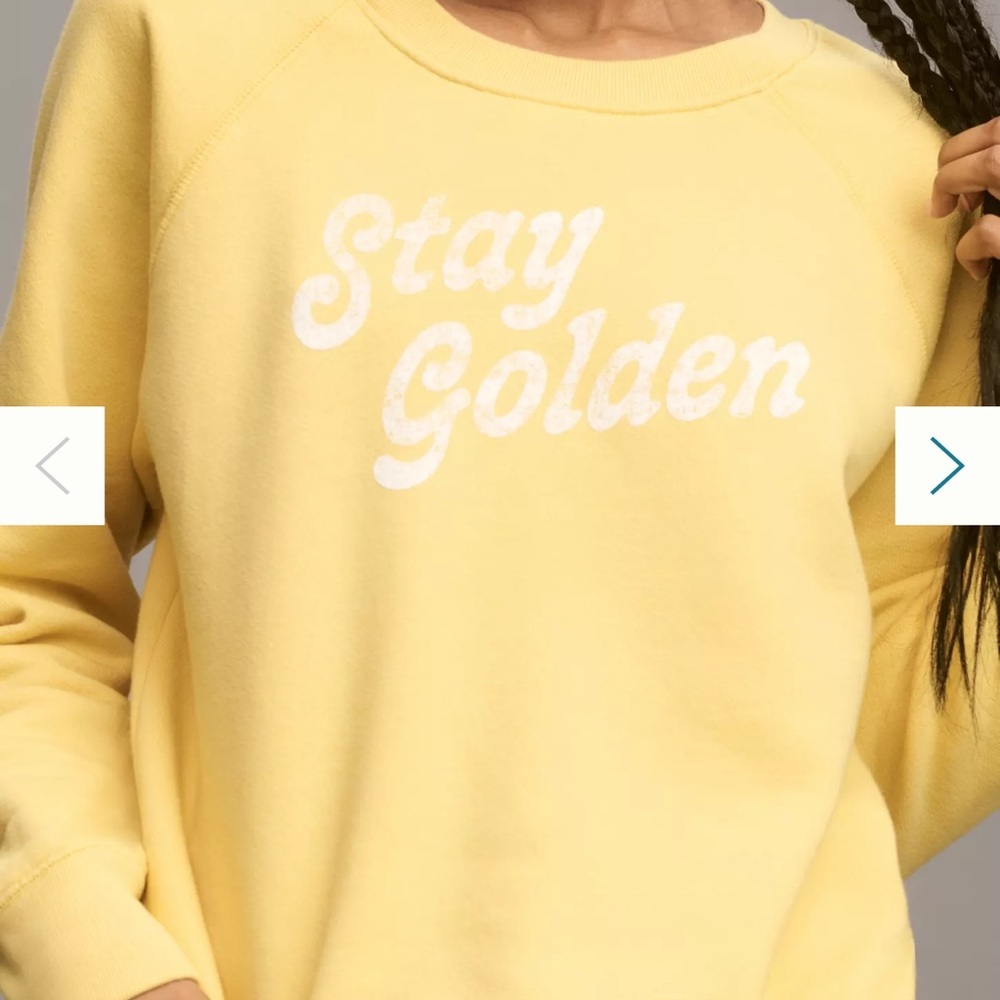 New -Anthropologie Yellow Graphic by Sundry "Stay Golden" Crewneck Sweatshirt - Picture 4 of 6